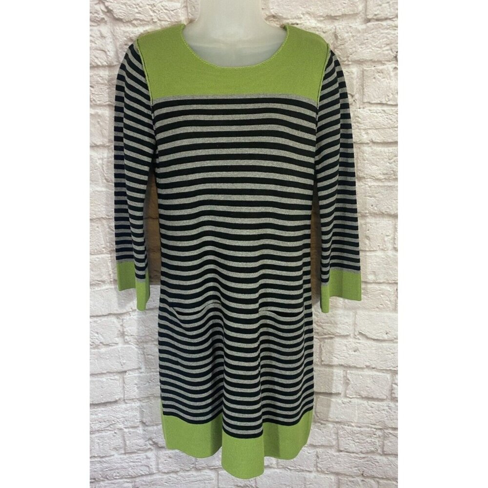 Eliza J Sweater Dress Womens Medium‎ Green Black Gray Stripe Pockets